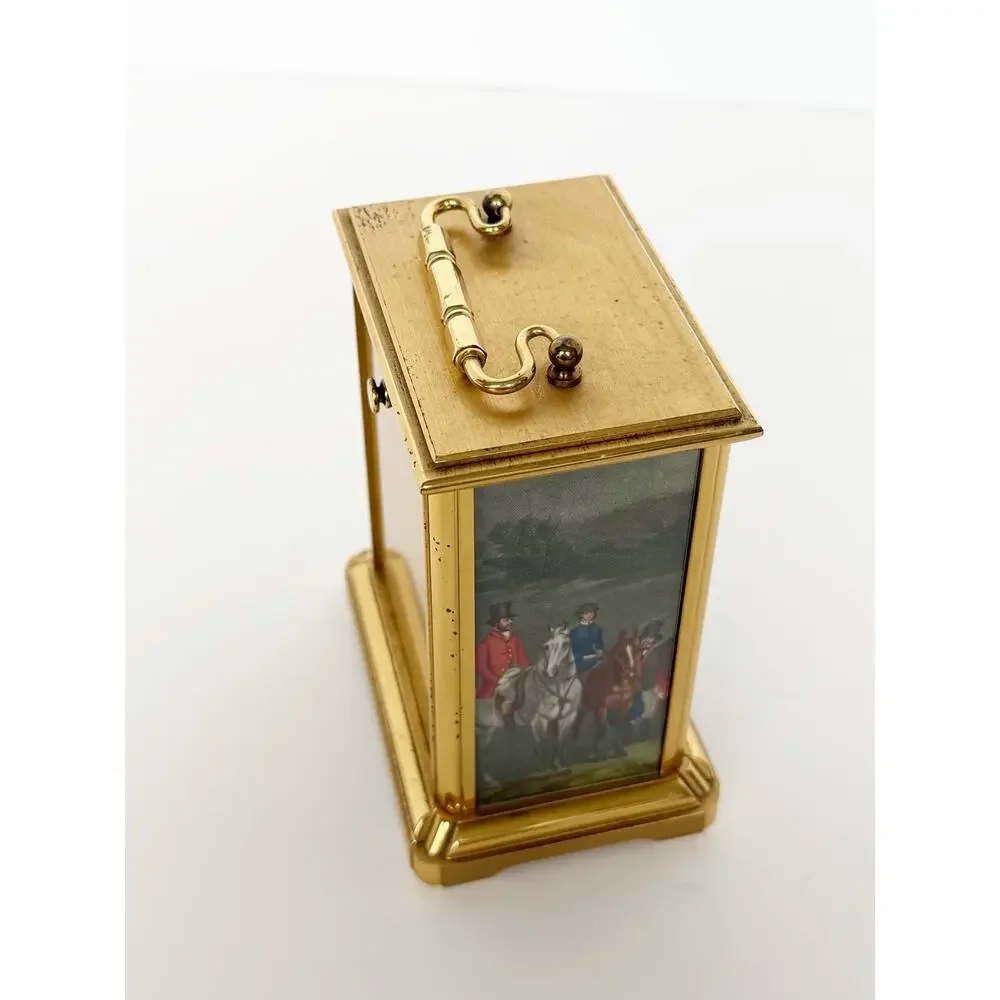 Vintage Hamilton Electronic Gold Brass Miniature Shelf Mantel Fox Hunt Clock